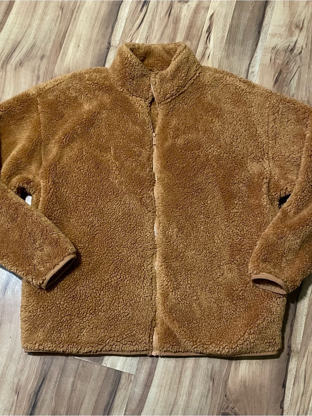 VS PINK Teddy Fleece Full Zip Jacket Caramel Tan Women's M